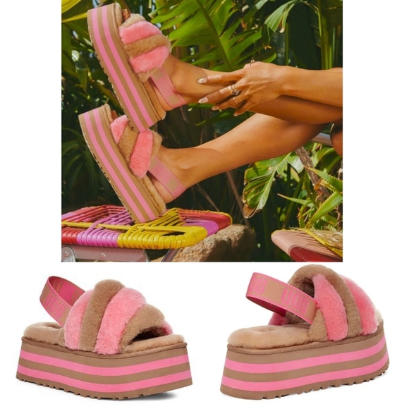 UGG Disco Stripe Platform Slide Slippers 1120875 Size 7 NWOB - Picture 2 of 15